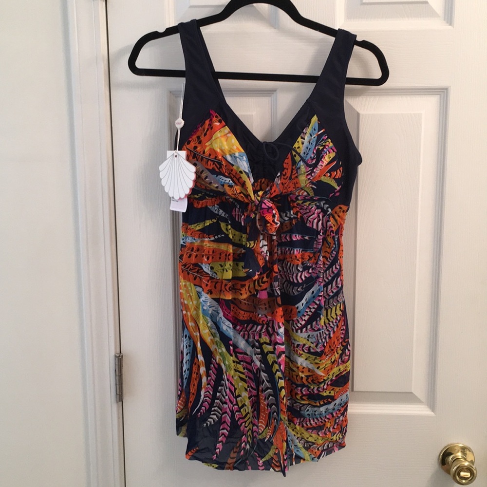 Bathing suite, one piece with sheer dress cover